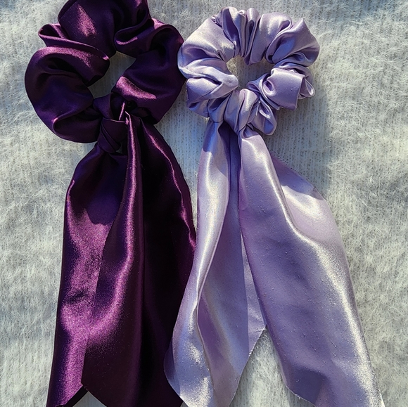 2 Silky Plum and Lavender Handmade Hair Scrunchies - Picture 2 of 4